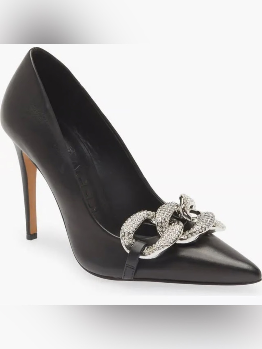 Karl Lagerfeld Black Leather Pointed Toe Pumps with Crystal Chain sz 8.5/39